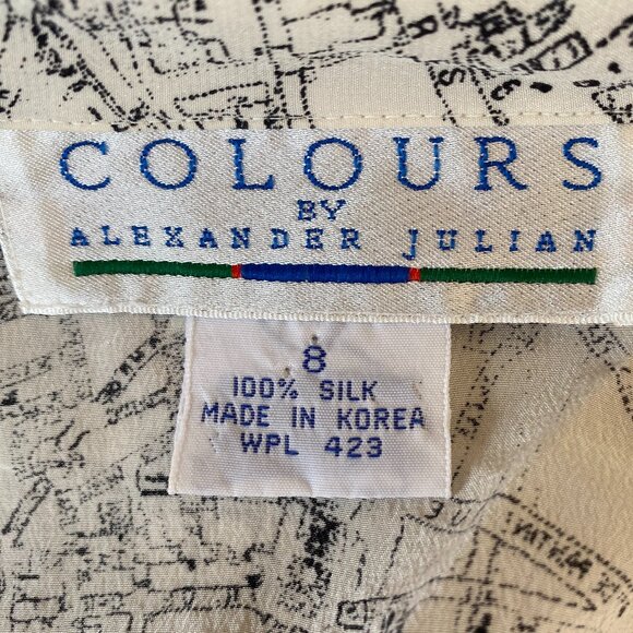 Colours by Alexander Julian Silk All Over Print Blouse French Map Artsy Travel-8 - Picture 13 of 15